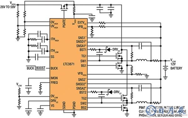 Linear Technology 的 LTC3871 的雙向應用示意圖