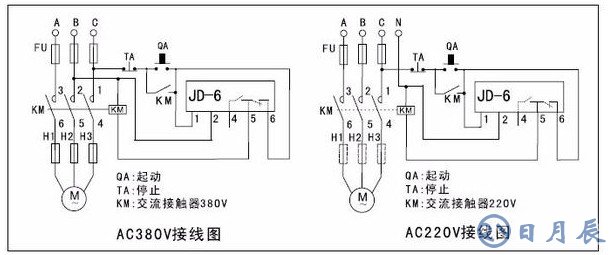 JD一6的電機保護器五個接線柱的接法圖