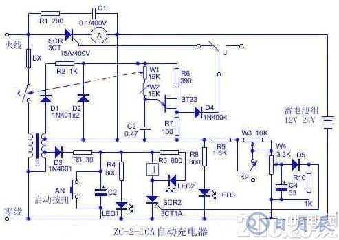 12V,24V蓄電池自動充電器電路圖